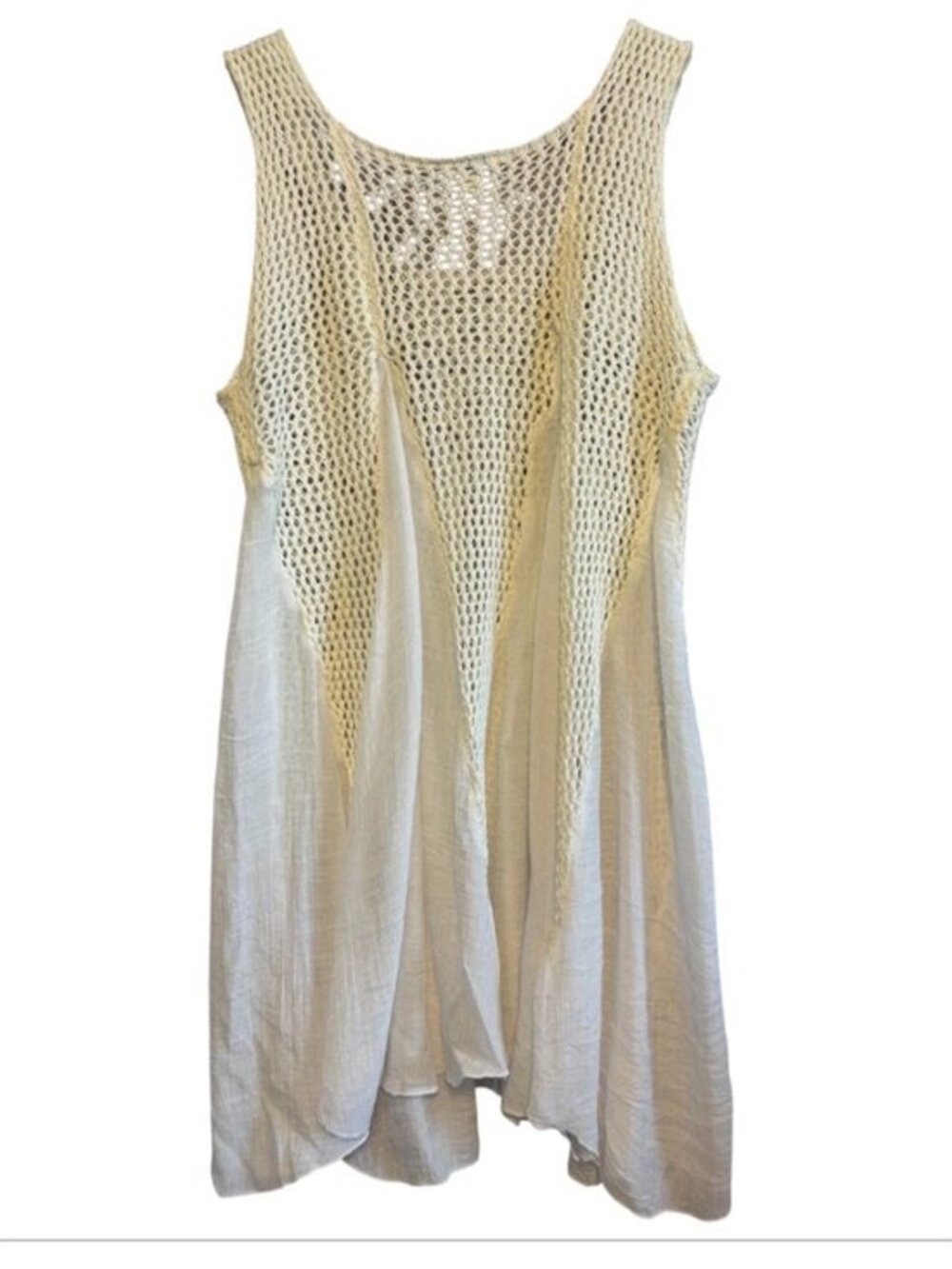 Elan Ivory Beach Flowing Crochet Inset Sleeveless Swim Cover Casual Top Size Lar